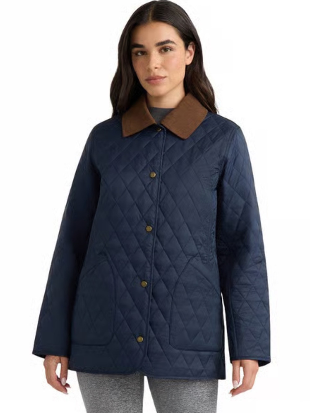 🆕 Hunter Rachel Diamond Quilted Jacket Navy Blue Corduroy Collar Size M